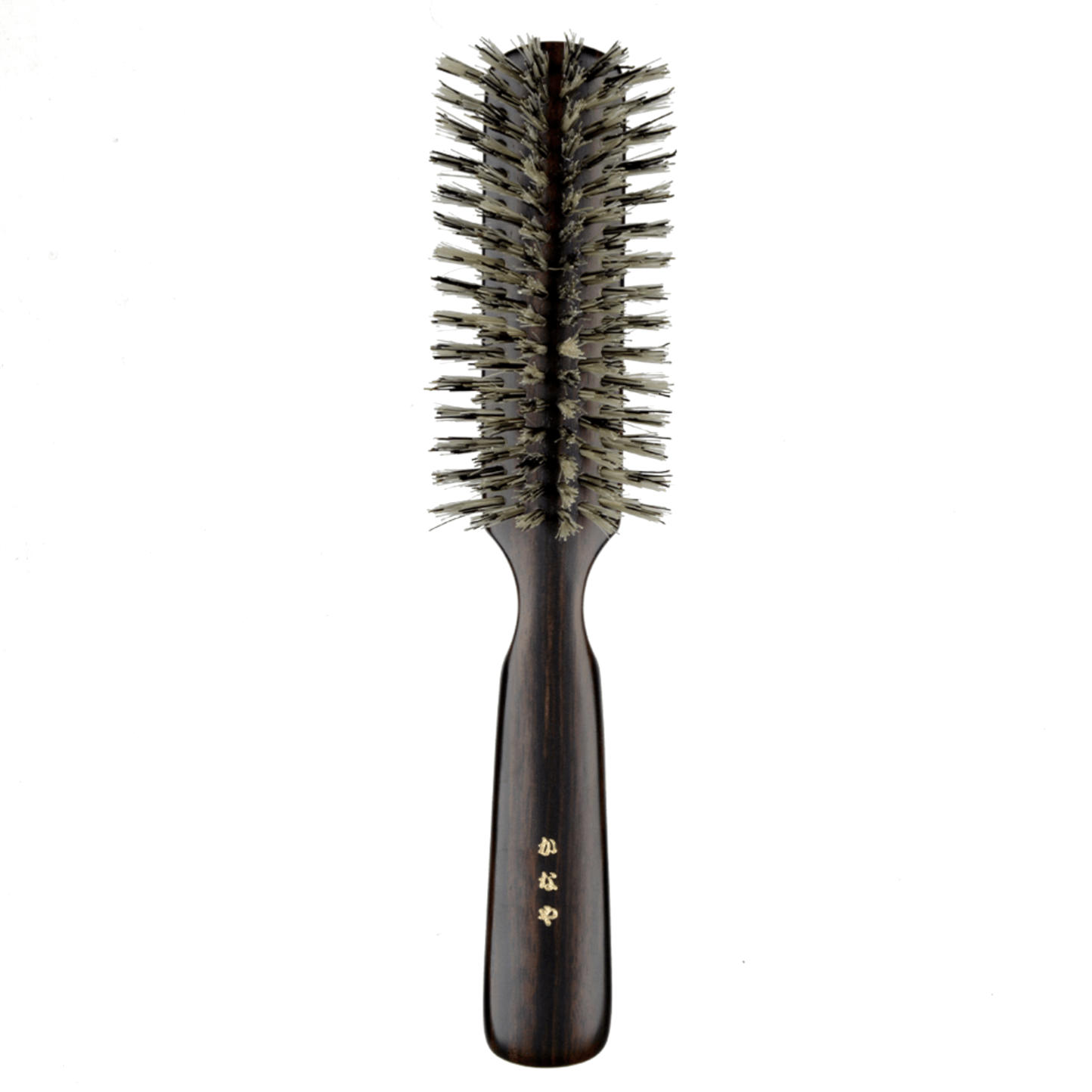 Front view of the Kanaya Natural Bristle Hair Brush with a polished dark wood handle and soft boar bristles, handcrafted in Japan since 1880.