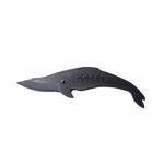 Mink Whale Kujira knife (female version) handcrafted in Japan from carbon steel, featuring a whale silhouette with curved blade and engraved wave detail