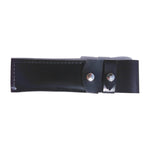 Black leather sheath made for the Mink Whale Kujira knife, with double-snap button and stitched detailing for secure and stylish blade protection