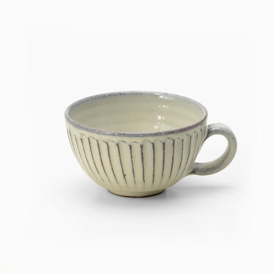 Shiro-yu White Glaze Carved Artisan Mug