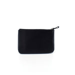 Sleek black leather zip pouch against a white background, perfect for organizing daily essentials or travel items.
