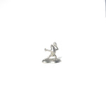 Pewter incense holder shaped like a frog from the Chōjū-giga scrolls, holding incense in a dynamic pose on a white background.