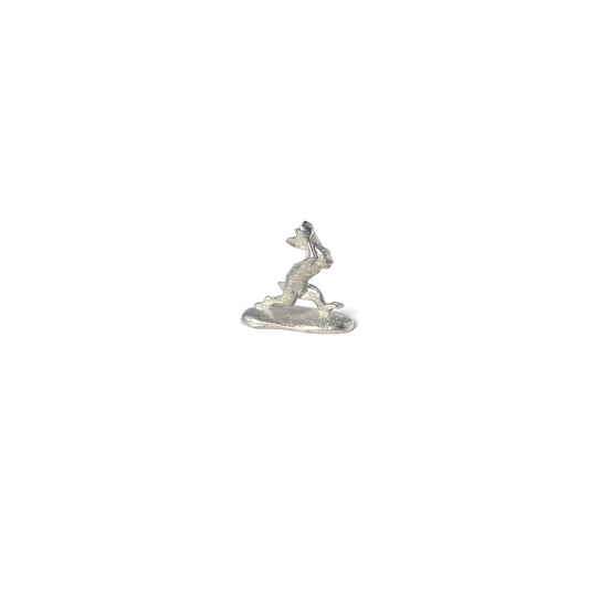 Handcrafted pewter incense holder of a leaping rabbit, inspired by the Chōjū-giga scrolls, symbolizing energy and playfulness in Japanese folklore.