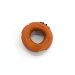 Top-down view of a realistic chocolate-glazed donut phone stand with a clean circular shape and visible icing on one side.