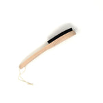 Japanese wooden clothing brush with long handle and black bristles, designed by Kanaya Brush for dusting and refreshing wool coats, jackets, and tailored garments.