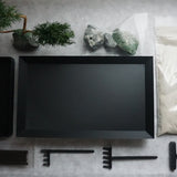 Components of the Karesansui Zen Garden Incense Holder including tray, bonsai, stones, sand, and tools.