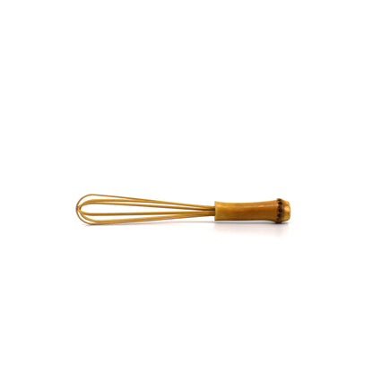 Flat-lay image of a handcrafted mini bamboo whisk made in Japan, perfect for blending sauces, matcha, or small-batch culinary tasks.