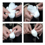 A 4-panel collage showing step-by-step folding instructions for the Cocoon Eco Bag. The user’s hands demonstrate how the lightweight bag tucks neatly back into the white cocoon-shaped case using a simple wrapping motion