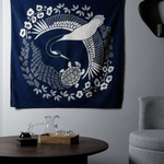 Furoshiki 100 – Indigo - Dyed Cranes & Turtles, Deep Indigo