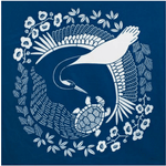 Furoshiki 100 – Indigo - Dyed Cranes & Turtles, Deep Indigo