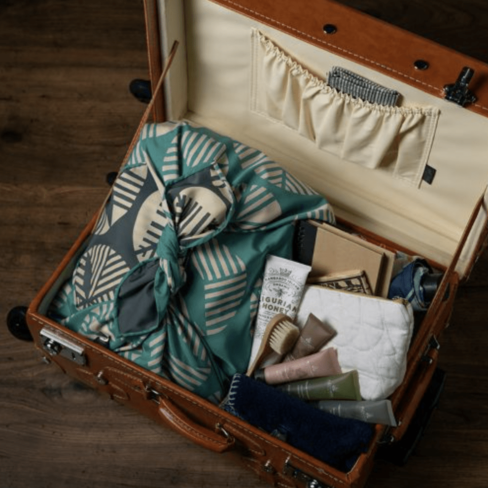 Furoshiki 100 – Isa Monyo “Pine” Reversible, Blue - Green & Deep Gray (Water - Repellent)