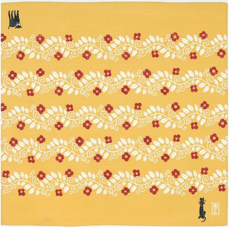 Furoshiki 48 – Yumeji Takehisa, Cat in Kerria Yamabuki Yellow