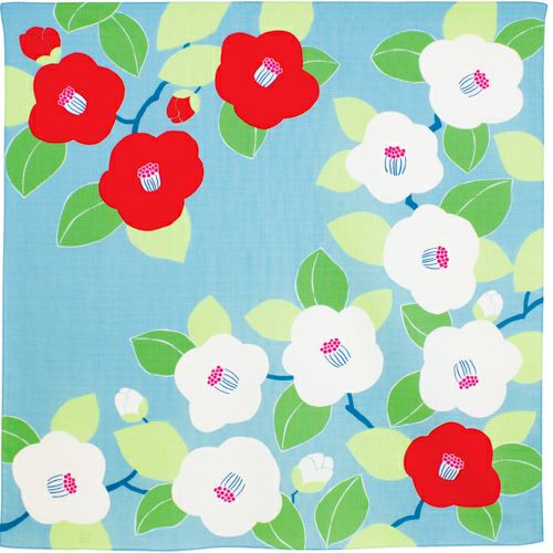 Furoshiki 70 – Hime Musubi Adeline Klam, Camellia Turquoise (Organic Cotton)