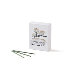 Box of Japanese Hanga Pine incense with three green matsu-scented sticks displayed, featuring elegant pine tree illustration on minimalist packaging