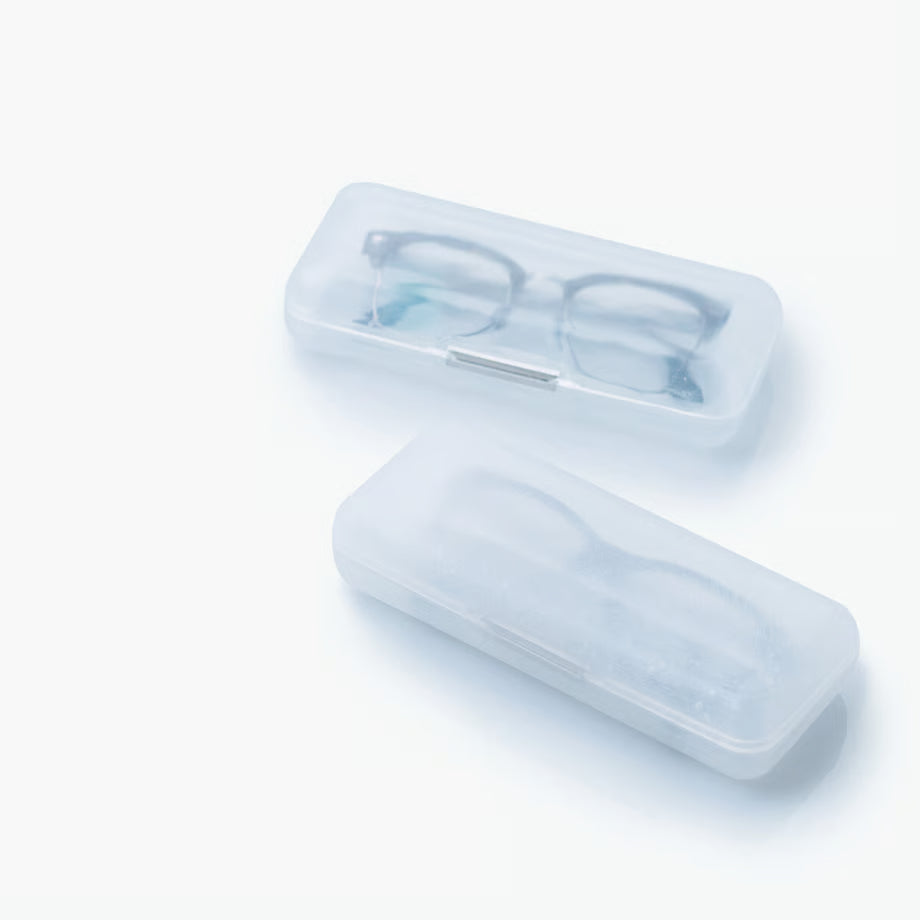 ICED glasses case by 100 percent, semi-transparent 'ice block' design in clear and aged finishes, made in Japan