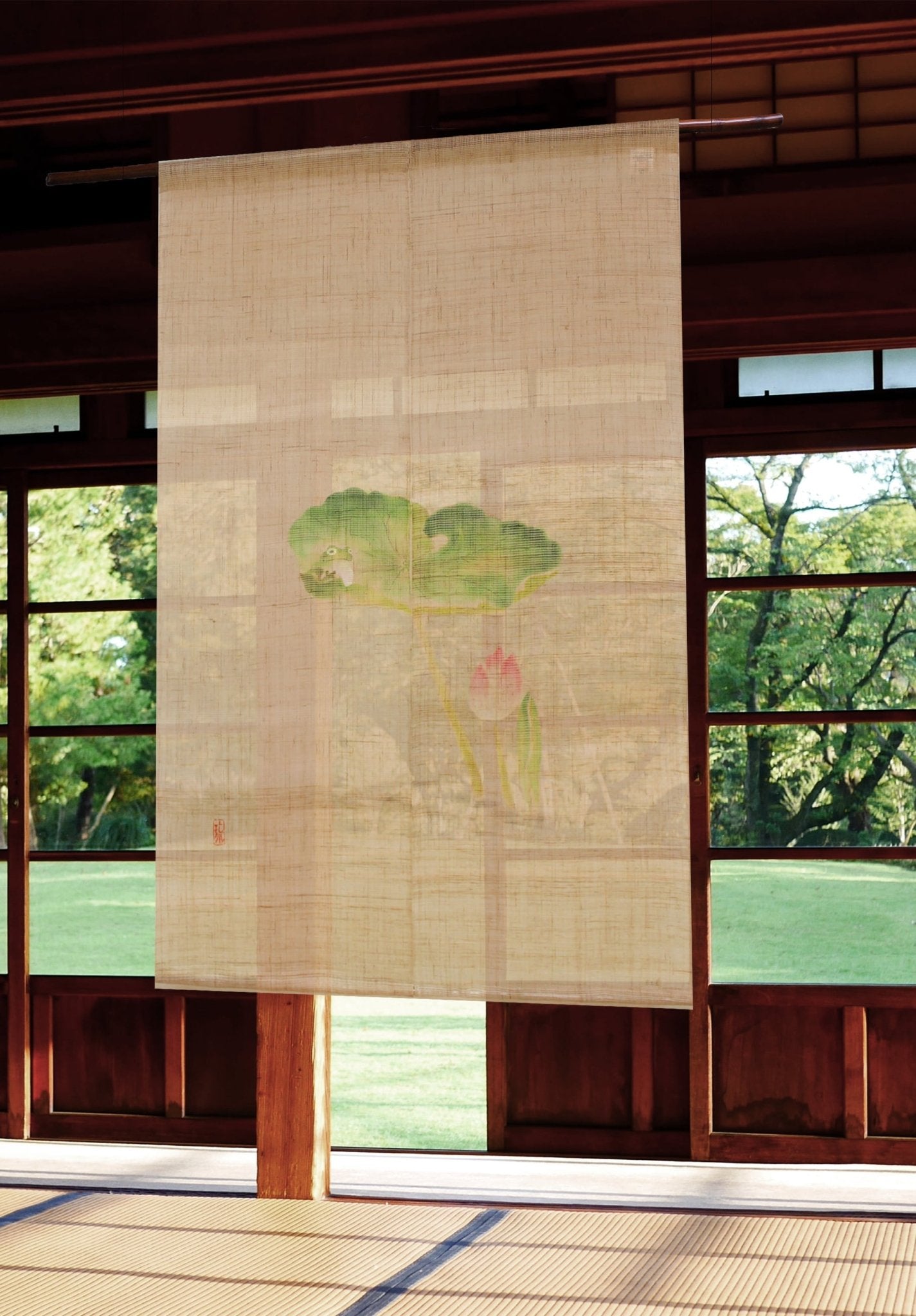 Lotus Pond Noren Curtain — Frog & Lotus