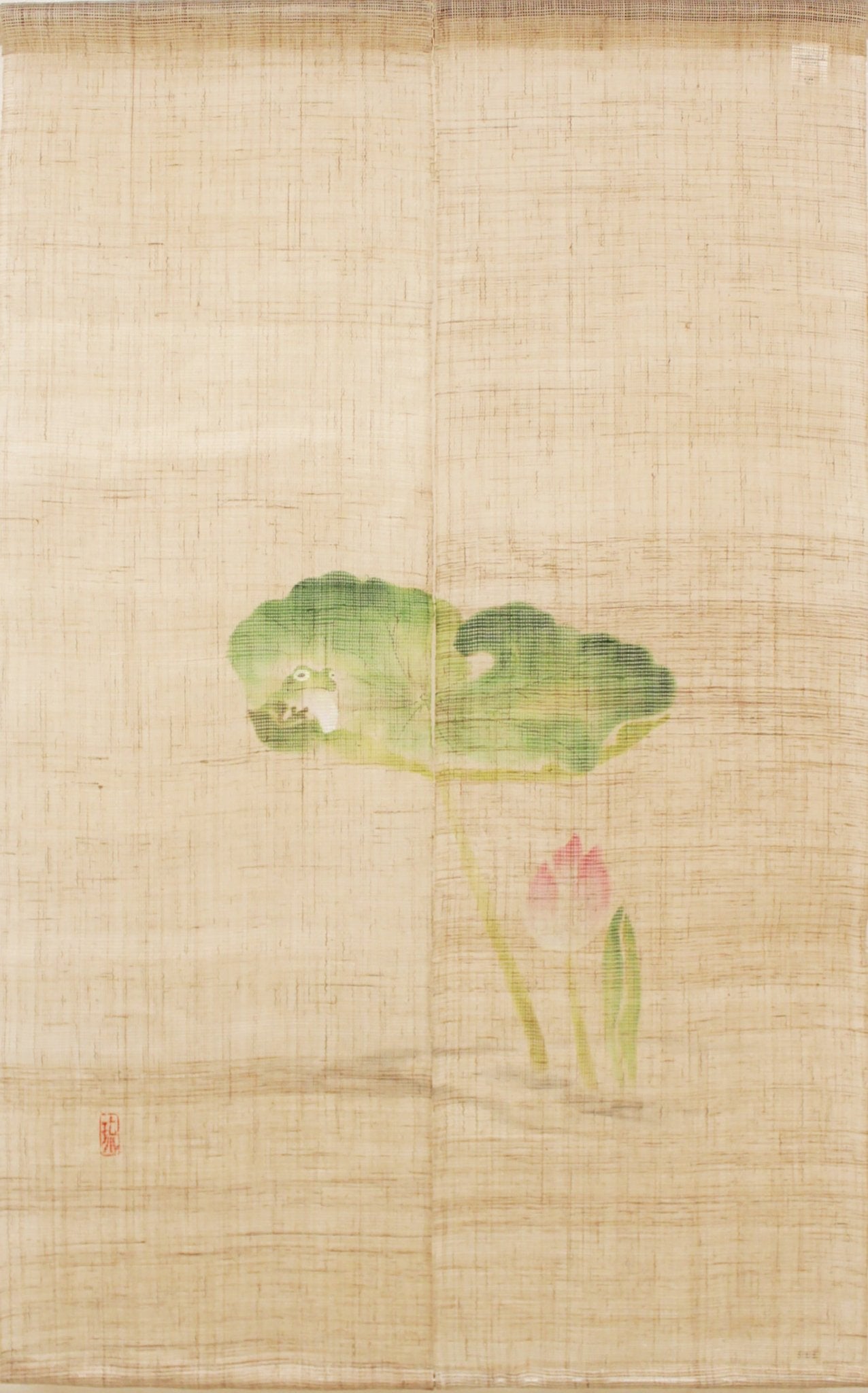 Lotus Pond Noren Curtain — Frog & Lotus