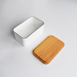 Noda Horo enamel butter case with removable wooden lid, minimalist Japanese kitchen storage container.