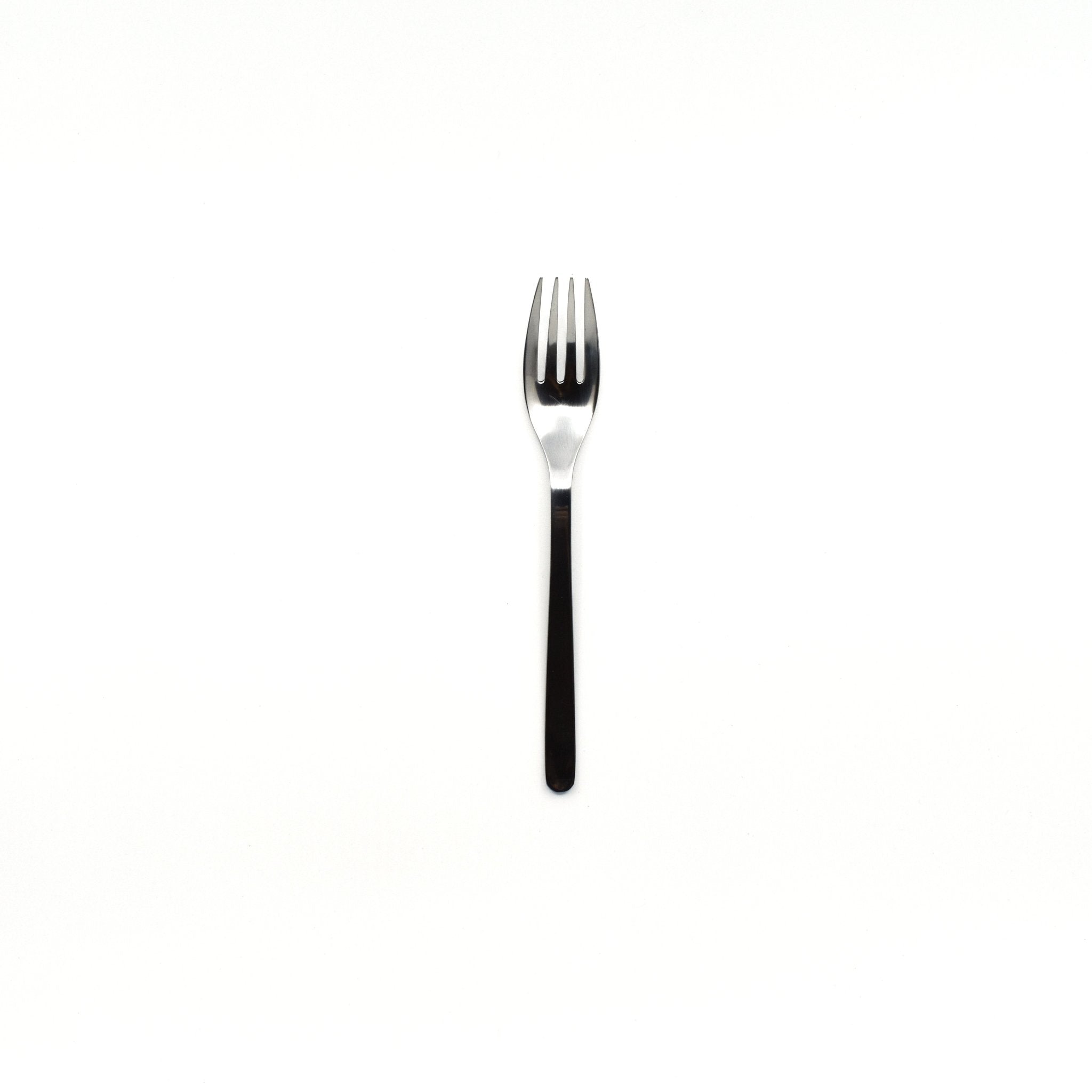 Sori Yanagi stainless steel pasta fork with a sleek, modern design, photographed on a white background to highlight its polished finish.