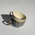 Shigaraki Seihagi Blue - Green Carved Latte Soup Mug