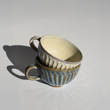 Shigaraki Seihagi Blue - Green Carved Latte Soup Mug