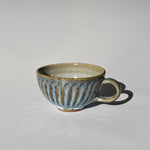 Shigaraki Seihagi Blue - Green Carved Latte Soup Mug