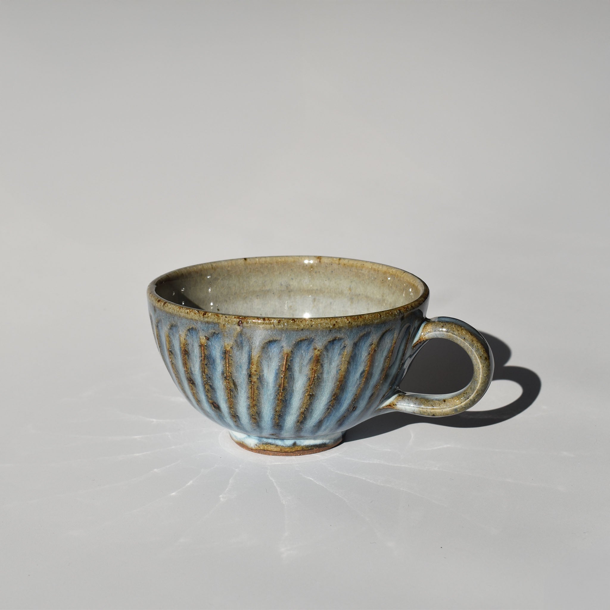 Shigaraki Seihagi Blue - Green Carved Latte Soup Mug