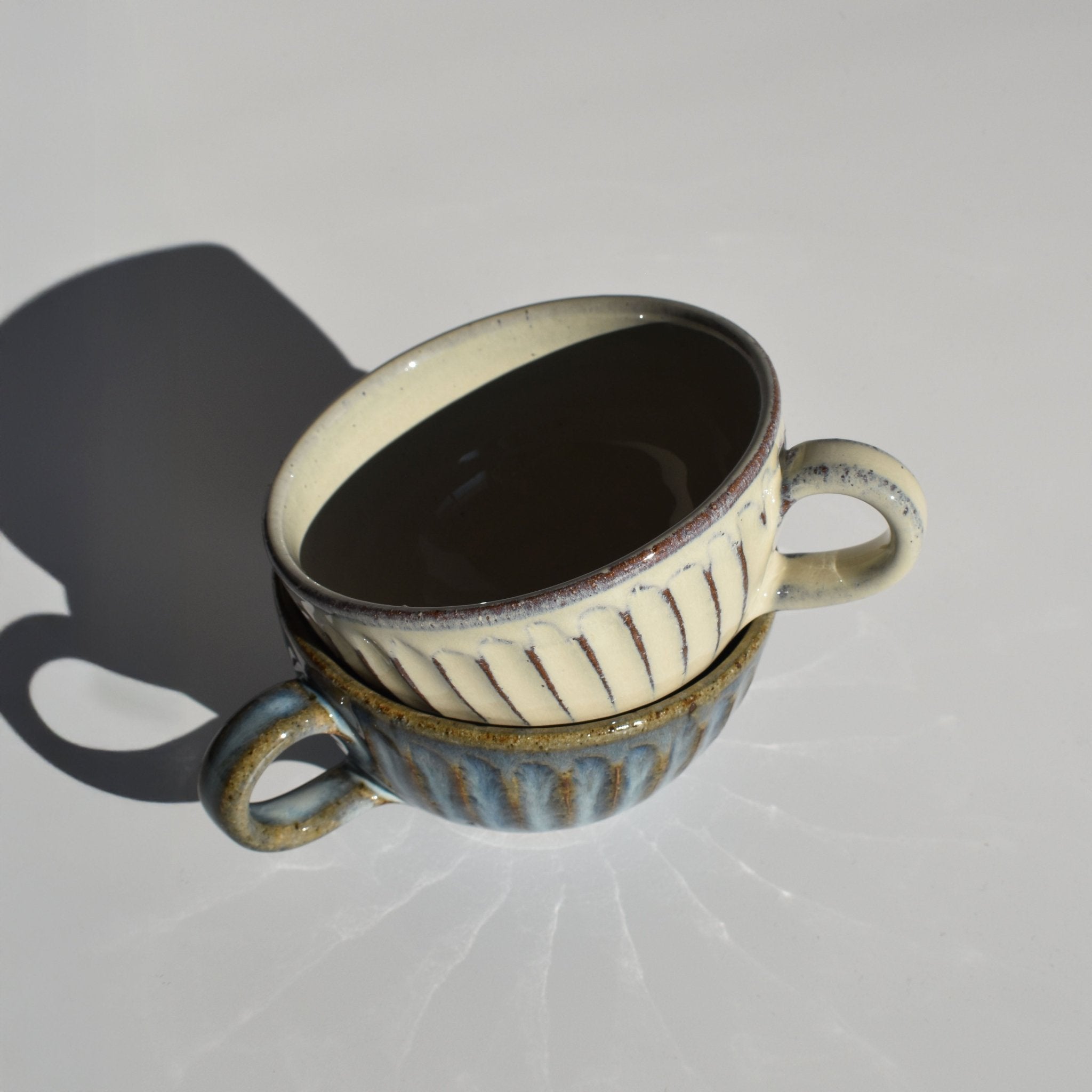 Shigaraki Shiro - yu White Glaze Carved Latte Soup Mug