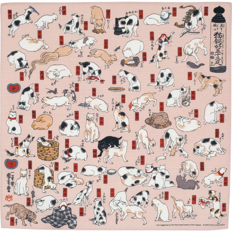 Furoshiki 48 – Ukiyo-e, Cats Suggested As The Fifty Three Stations Of The Tokaido