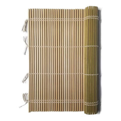 Traditional Japanese Kikusui bamboo sushi rolling mat (makisu) with natural fiber string, used for making sushi rolls and shaping rice