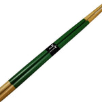 Green bamboo chopsticks with black and white label around the center