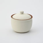 Handcrafted white Shigaraki ceramic salt pot with lid, made in Japan. 
