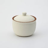 Handcrafted white Shigaraki ceramic salt pot with lid, made in Japan. 