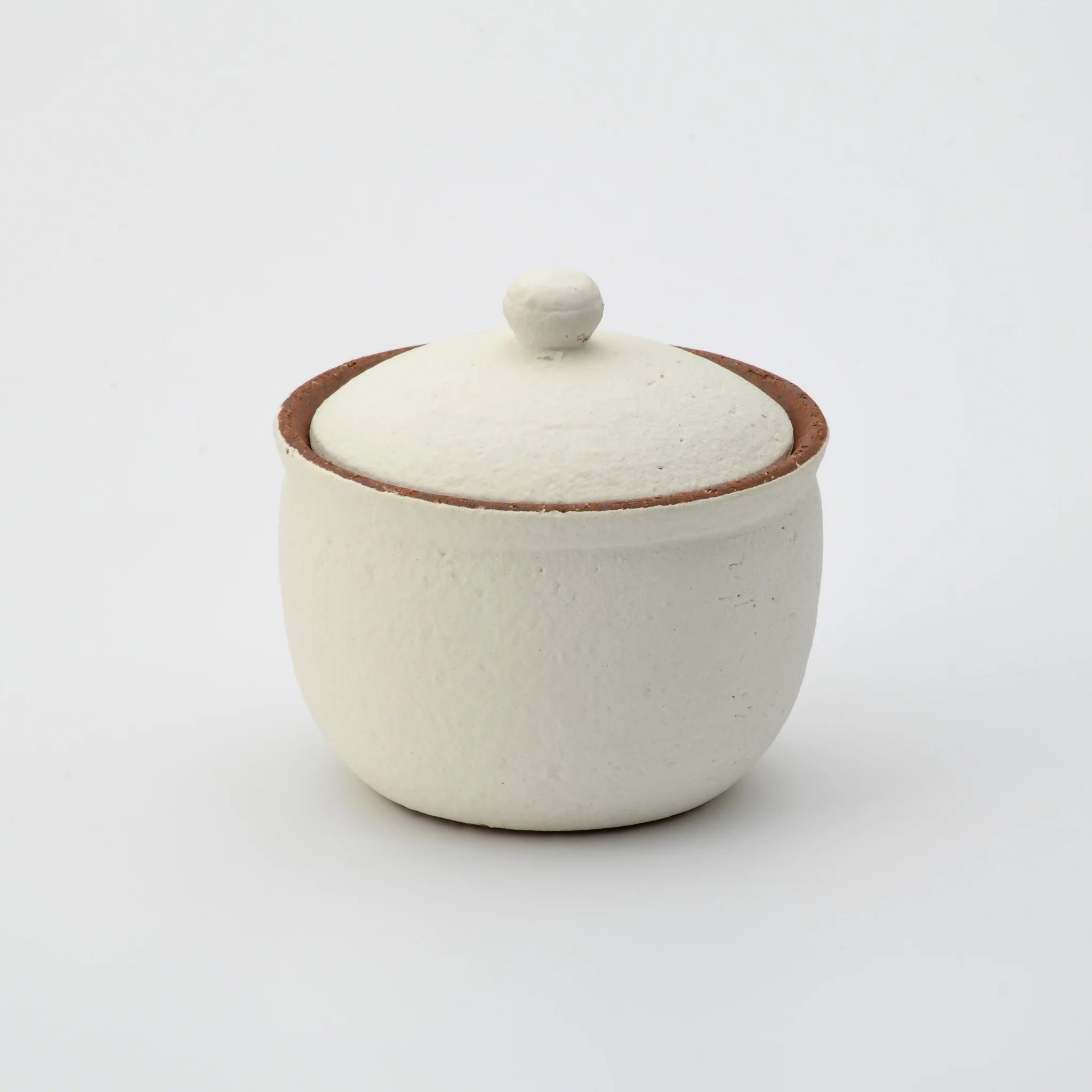 Handcrafted white Shigaraki ceramic salt pot with lid, made in Japan. 