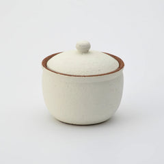 Handcrafted white Shigaraki ceramic salt pot with lid, made in Japan. 