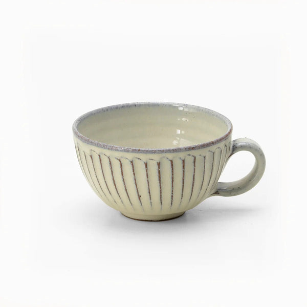 Shigaraki Shiro-yu White Glaze Carved Latte Soup Mug – The Wabi