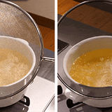Side-by-side comparison of two pots on a stove—left with a splatter screen blocking oil splashes, right without a screen showing visible splatter, demonstrating effectiveness in real-time frying